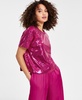 Women's Sequin Short-Sleeve Crewneck Top, Created for Macy's