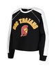 Women's Black USC Trojans Blindside Raglan Cropped Pullover Sweatshirt