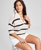 Petite Open-Stitch Striped Sweater