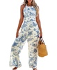 Women's Toile Print Halter Neck Straight Leg Jumpsuit