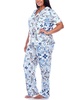 Plus Size Short Sleeve Pants Tropical Pajama Set, 2-Piece