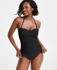 Twist-Front Ruched One-Piece Swimsuit