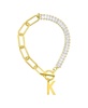 14K Gold-Plated Half Crystal and Half Paperclip Initial Toggle Bracelet