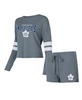 Women's Gray Distressed Toronto Maple Leafs Meadow Long Sleeve T-shirt and Shorts Sleep Set