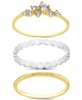 Two-Tone 3-Pc. Set Cubic Zirconia & Textured Stack Rings