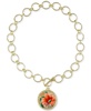 Gold-Tone Flower-Print Leather 21" Pendant Necklace