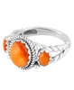 Sterling Silver Orange Spiny Oyster 3-Stone Ring, Size 9