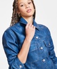 Women's Denim-Finish Faux-Leather Trucker Jacket, Exclusively at Macy's