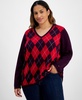 Plus Size Argyle V-Neck Sweater