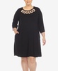 Plus Size Criss Cross Neckline 3/4 Sleeve Swing Dress