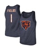 Men's Threads Justin Fields Heathered Navy Chicago Bears Player Name and Number Tri-Blend Tank Top