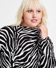 Trendy Plus Size Zebra-Print Mock Neck Blouson Knit Top, Created for Macy's