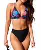 Women's Retro Floral Plunging Bikini Top & Cheeky Bottoms Set