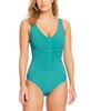 Women's Solid V-Neck Button-Detail One-Piece Swimsuit