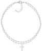 Two-Row Mirror Chain Cross Silver Plate Anklet