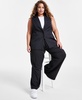 Trendy Plus Size Long Black with White Pinstriped Vest, Created for Macy's