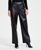 Women's Faux-Leather Belt-Waist Straight Pants, Created for Macy's