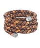 Sterling Silver Multi-Color Braided Brown Leather Coil Wrap Bracelet, 24 Inches