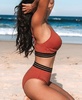 Women's Brick Red Twist Bikini Top & High-Rise Bottoms Set