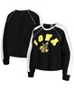 Women's Black Iowa Hawkeyes Blindside Raglan Cropped Pullover Sweatshirt