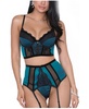 Woman's 3PC underwire padded bra, garter skirt and thong satin lingerie Set