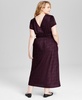 Trendy Plus Size Lace-Trim Satin Bow Print Dress, Created for Macy's