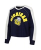 Women's Navy Michigan Wolverines Blindside Raglan Cropped Pullover Sweatshirt