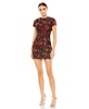 Women's Floral Brocade Cap Sleeve Fitted Dress