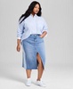 Trendy Plus Size Cotton Button-Front Shirt & Two-Toned Denim Skirt, Exclusively at Macy's