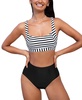 Women's Striped Square Neck Bikini Top & High-Rise Bottoms Set