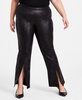 Trendy Plus Size Coated Split-Front Flared-Leg Pants, Created for Macy's