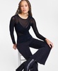 Women's Long-Sleeve Ruched Mesh Top, Exclusively at Macy's