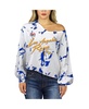 Women's Threads Matthew Stafford Royal, White Los Angeles Rams Super Bowl LVI Champions Off-Shoulder Tie-Dye Name Number Long Sleeve V-Neck T-shirt