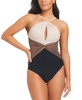 Women's Colorblocked High-Neck Keyhole Twist-Detail One-Piece Swimsuit