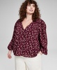 Plus Size Floral Lace-Trim Button-Front Top, Created for Macy's