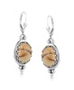 Sterling Silver Picture Jasper Gemstone Crown Detail Lever Back Earrings