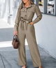 Women's V Neck Button-Up Front Tie Waist Jumpsuit