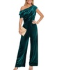 Women's Velvet One-Shoulder Wide-Leg Jumpsuit