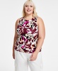 Trendy Plus Size Printed Sleeveless Jersey Crewneck Top, Created for Macy's