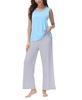 Women's Solid 2 Piece Tank Top with Printed Wide Pants Pajamas Set