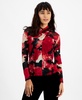 Women's Printed Twist-Neck Long-Sleeve Mesh Top, Created for Macy's