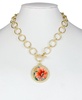 Gold-Tone Flower-Print Leather 21" Pendant Necklace