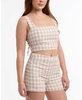 Women's Gingham Cropped Lace Up Detail Top