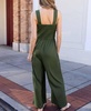 Women's Olive Square Neck Smocked Bodice Wide Leg Jumpsuit