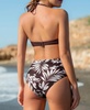 Women's Brown Halter Wrapped Bikini Top & Floral High-Rise Bottoms Set