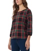 Women's Plaid-Print Puff-Sleeve Top