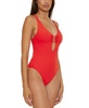 Women's Modern Edge Ribbed Plunge-Neck One-Piece Swimsuit