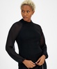 Women's Mock-Neck Sheer-Raglan-Sleeve Top, Created for Macy's 