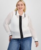 Trendy Plus Size Open-Stitch Zip-Front Cardigan, Exclusively at Macy's 