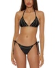 Women's Color Sheen Contrast-Stitch Triangle Bikini Top & Side-Tie Bottoms